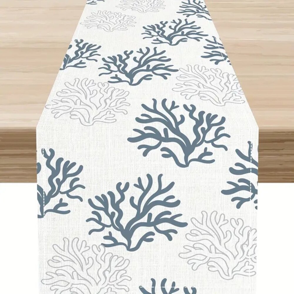 Costal Decor Sea Corals Pattern Table Runner - 12" x 48" - Beach Theme Linens